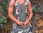 Hunk in camo shows his manly rod while outdoors